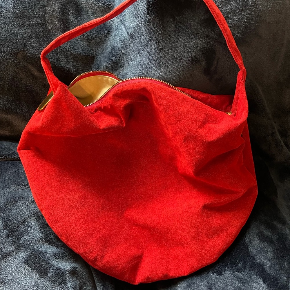 Red Vintage Reva Ultra Suede Shoulder Hobo Bag Purse
